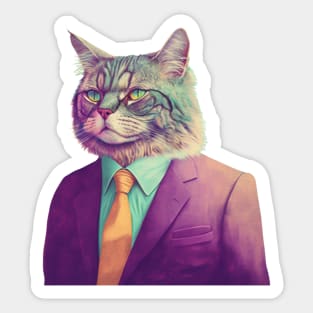 Vaporwave Cat Daddy in a Suit Sticker